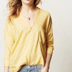 Yellow plaid surplice wrap blouse